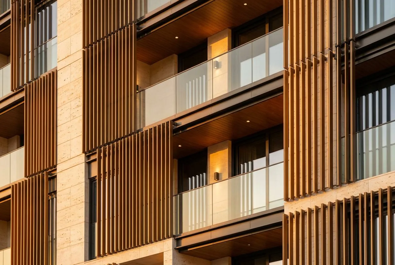 Saadiyat Residence — facade fragment with bronze louvres